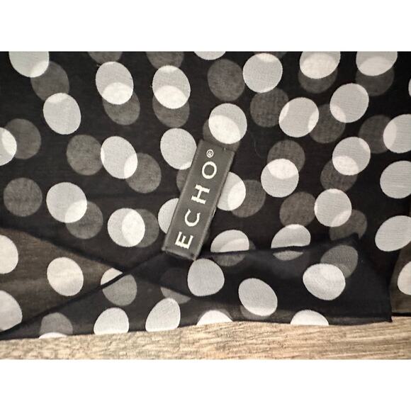 Echo Women's Black White Tubular 100% Silk Polka Dot Scarf - Picture 6 of 6